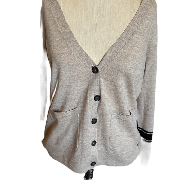 Madewell tan cardigan with black. 100% wool. Size Large - Picture 1 of 7